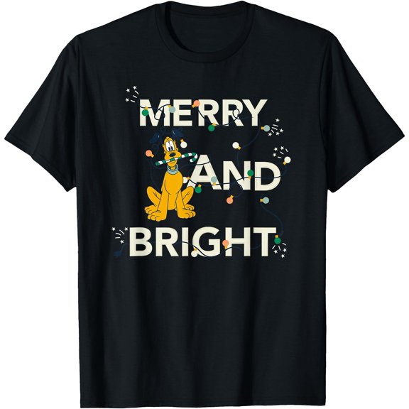 Pluto Merry and Bright Christmas Holiday DTG Print Unisex T-Shirt