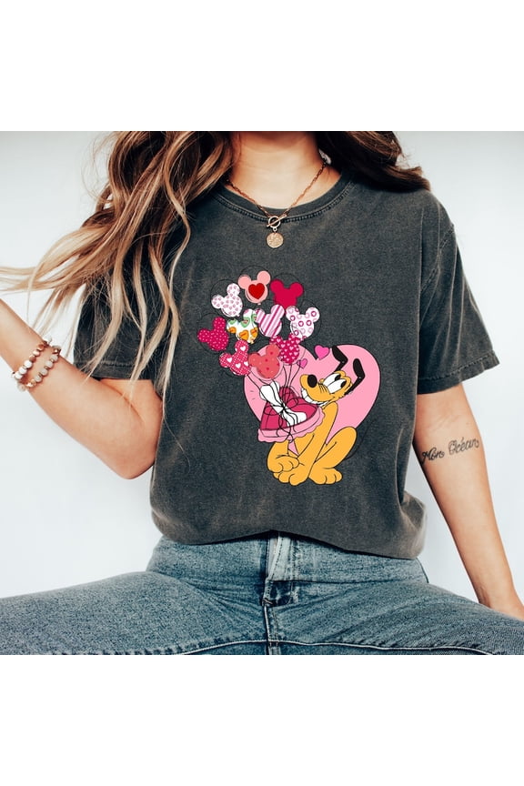 Pluto Valentines Day Heart Happy Disney T-Shirt All size S-3XL