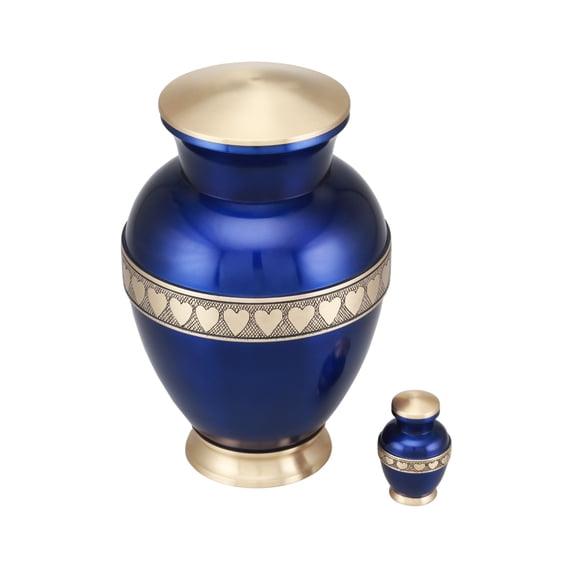 Plutous Cremation Urn - Adult Funeral Urn - Solid Brass Funeral Urn - Handcrafted Adult Funeral Urn for Ashes -Affordable Urn Deal with Free Keepsake (Blue)