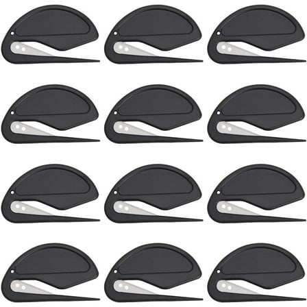 Plutput 12 Pcs Envelope Slitter Letter Opener Mail Opener with Razor Blade Black