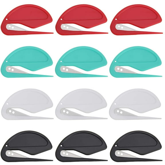 Plutput 12 Pcs Envelope Slitter Letter Opener Mail Opener with Razor Blade Red,Green,Black,White
