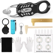 Plutput 16Pcs Silver Coin Tester Kit, Coin Ping Tester for Resonance Testing and Size Comparison, Magnifying Glass/Hammer/Keychain/Measuring Board/Caliper/Bag/UV Light/Gloves/Protective Covers
