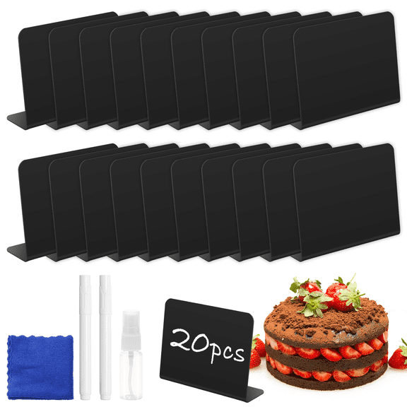Plutput 20Pcs Mini Chalkboard Signs with 2 Pens, 4 x 3 In Tabletop Chalkboard Signs Place Cards Rectangle Small Blackboards Message Board Signs for Food Party Buffet and Weddings