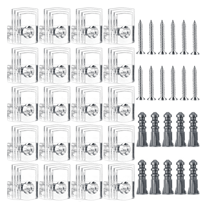 Plutput 20pcs Mirror Holder Clips Kit, 1/4 Inch Mirror Mounting Clip