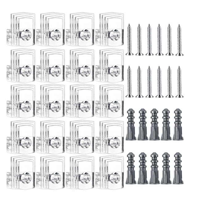 Plutput 20pcs Mirror Holder Clips Kit, 1/4 Inch Mirror Mounting Clip