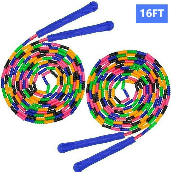 Plutput 2PCS Double Dutch Jump Rope Long Jump Rope 16 FT Beaded Skipping Rope, Ergonomic Design