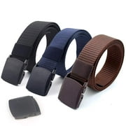 Plutput 3 Pack Nylon Canvas Belt Plastic Buckle Belt Webbing Outdoor Web Belt (Black, Brown, Royal Blue)
