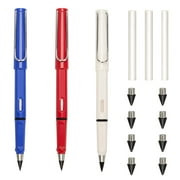 Plutput 3pcs Everlasting Pencil, Reusable Eternity Pen with Eraser and 6pcs Replacement Nibs, Erasable Infinite Pencils for Student Artist Writing Drawing(Blue, Red, White)
