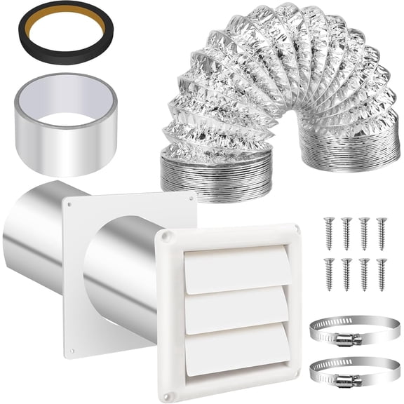 Plutput 4 inch Dryer Vent Kit Through Wall with Hose/Duct Connector/Wall Plate, Dryer Vent Hose Connector Wall Ducting Kit for Bathroom Ventilation Fans Exhaust,Ceiling Washer Air Circulation