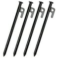 Plutput 4 Pack Large Metal Ground Steel Tent Stakes, 12 inch Heavy Duty