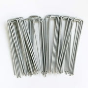 Plutput 50pcs Garden Stakes 6 inches 11 Gauge Heavy-Duty U-Shaped Galvanized Landscape Staples for Artificial Grass, Weed Barrier, Tents Tarps (Silver)