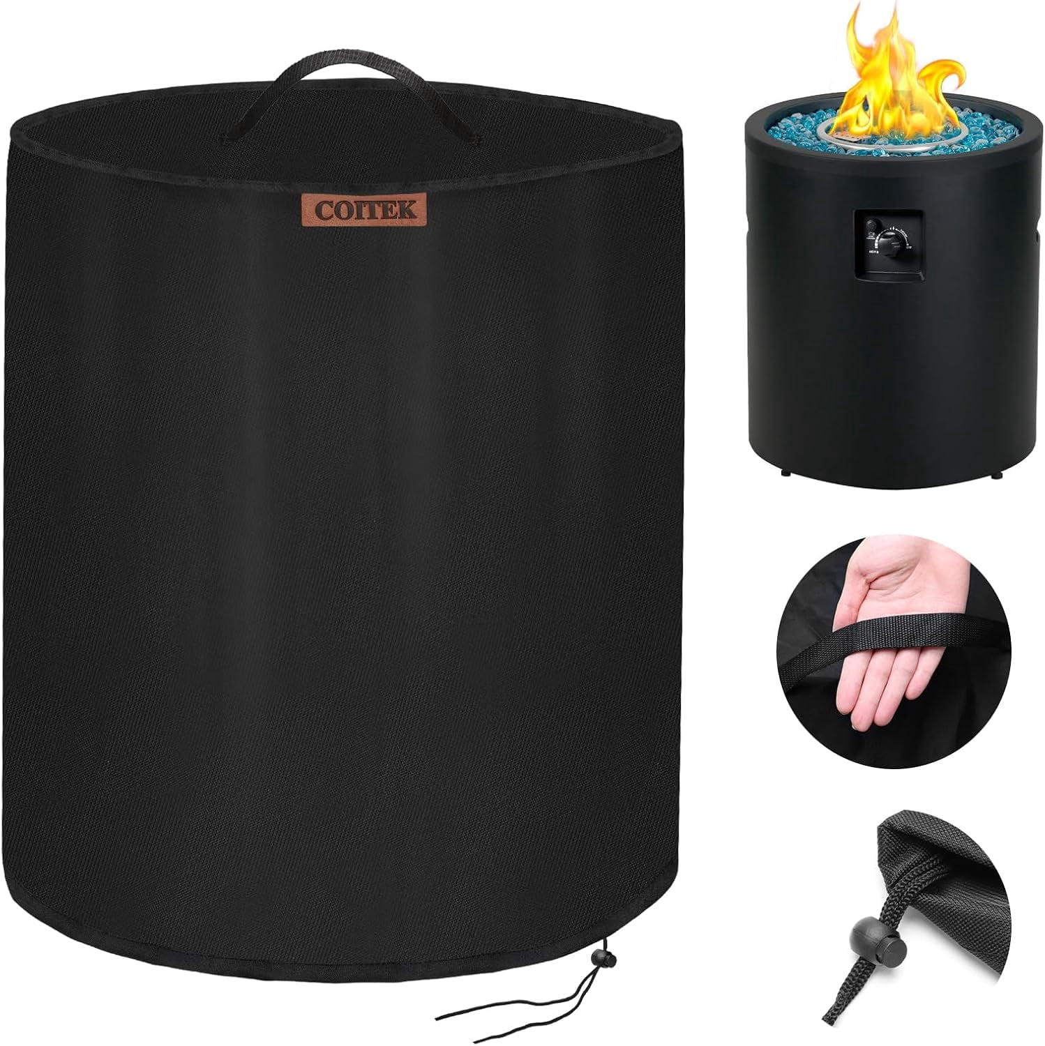 Plutput 600D Extra Strong Fire Column Cover 24" D X 27" H, Heavy Duty Round Fire Pit Cover Propane Gas Fire Bowl Column for Bali Outdoor 23 Inch Cylinder Firepit for Tabletop Fire Pit Stones