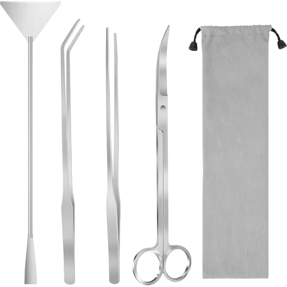 Plutput Aquarium Aquascape Tools Kit, 4 in 1 Anti-Rust Aquatic Plant Aquascaping Tool Stainless Steel Tweezers Scissors Spatula for Aquarium Tank Clean Fish Tank Aquascape Accessories Set