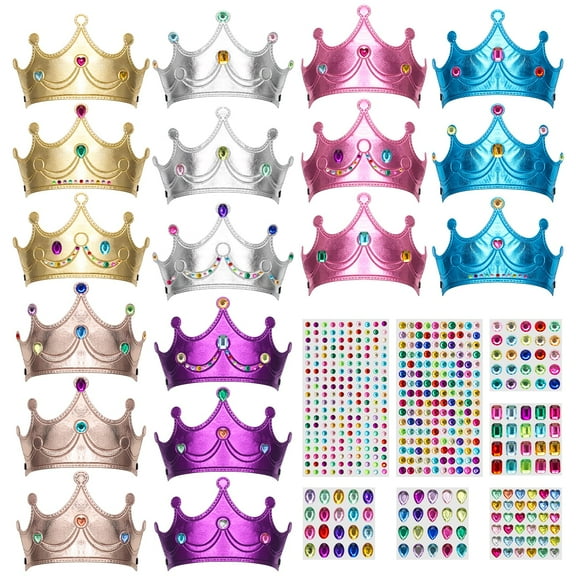 Plutput Foam Princess Crowns and Tiaras for Birthday Party Favors Hats, DIY Prince Crown Kit Paper Tiara with 7pcs Crystal Diamond Sticker