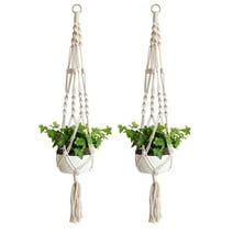 Plutput Macrame Plant Hangers, 2 Pack Flower Pot Hanger Cotton Rope Plant Hangers Indoor Outdoor Plant Holder for Home Decorations 40 inches(Off-White)