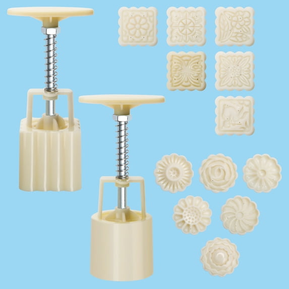 Plutput Moon Cake Mold 50g Hand-Pressure Mold,Mid-Autumn DIY Tool Mooncake Mould 12 Patterns Round Flower Square Rabbit White