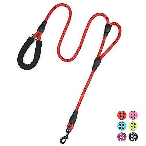 Plutue Pet Rope Dog Leash 6ft Long,Traffic Padded Two Handle,Heavy Duty,Reflective Double Handles Lead for Control Safety Training,Leashes for Large Dogs or Medium Dogs,Dual Handles Leads(Red)