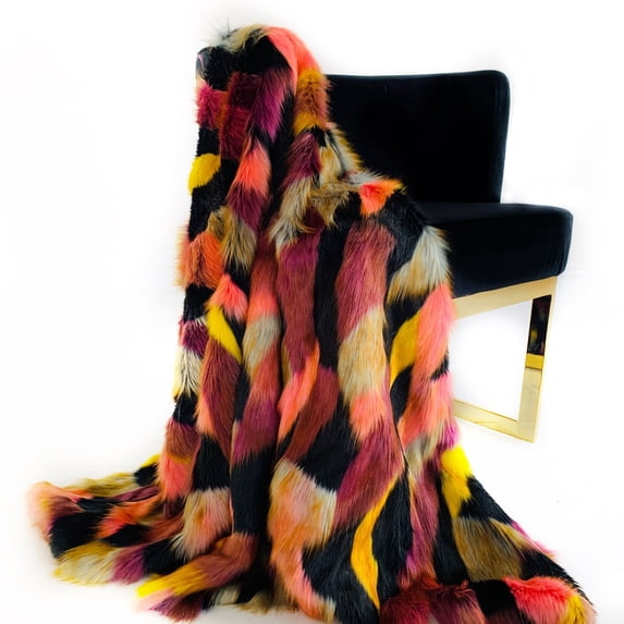 Plutus Brands Burgundy, Black Exotic Parrot Faux Fur Luxury Throw Blanket-Size:108L x 90W,Style:Blanket