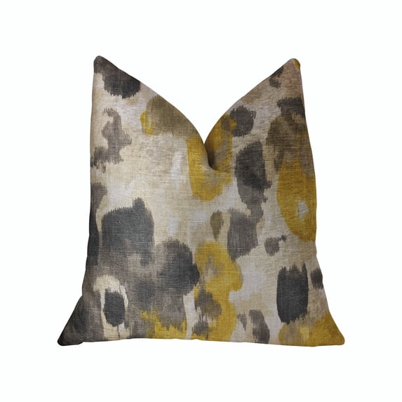 Plutus Pretty Passion Yellow, Beige and Gray Luxury Throw Pillow - Double sided 12" x 20"