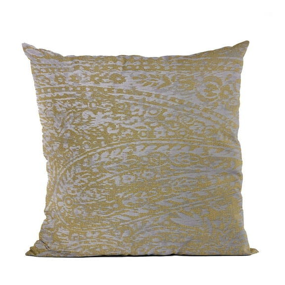 Plutus 16" x 16" Golden Leaf Jacquard Luxury Throw Pillow in Yellow