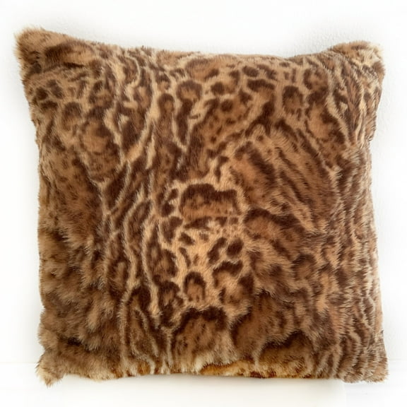 Plutus 16" x 16" Jungle Cat Animal Faux Fur Luxury Throw Pillow in Brown