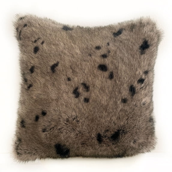 Plutus Gray Gunmetal Two Tone Animal Faux Fur Luxury Throw Pillow-Size:16" x 16"