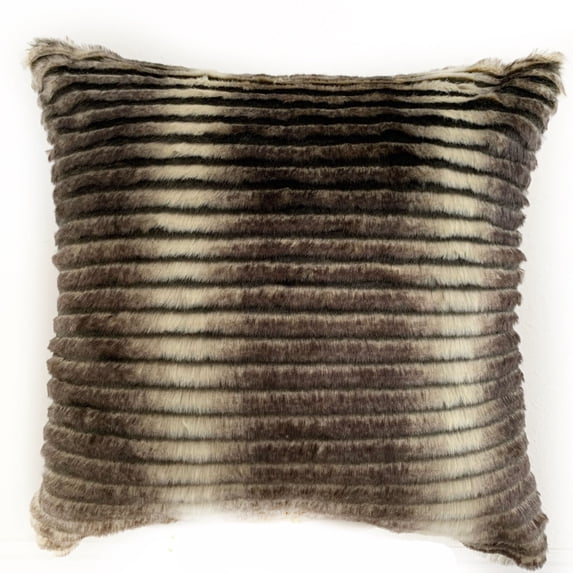 Plutus Brands Grey, Plutus Gray & Taupe Animal Faux Fur Luxury Throw Pillow 18 in x 18in, Double Sided 18" x 18"