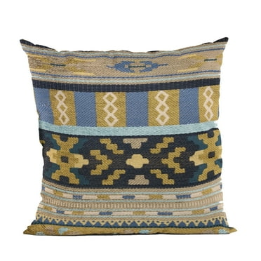 Plutus 18" x 18" Unique Lanes Border Luxury Throw Pillow in Blue