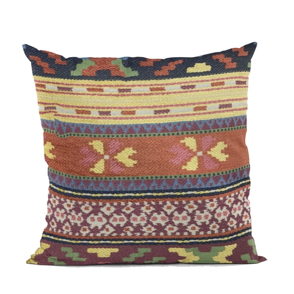 Plutus Brands Multi-Color Plutus Unique Lanes Border Luxury Throw Pillow 18 in x 18in, Double Sided 18" x 18"