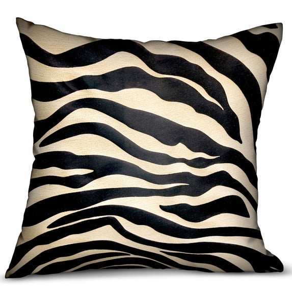 Plutus Black Zebra Black Animal Motif Luxury Throw Pillow Double sided 20" x 20"