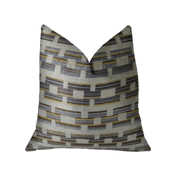 Plutus Foursquare White and Gray Handmade Luxury Pillow 20"L x20"W