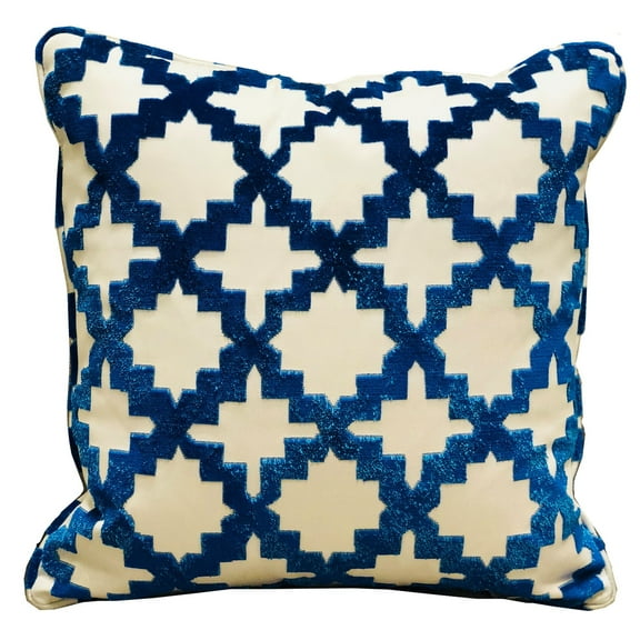 Plutus 20" x 30" Velvety French Medallion Geometric Luxury Throw Pillow in Blue