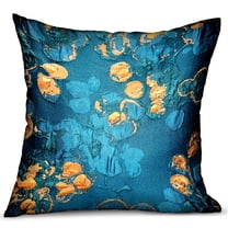 Plutus 22" x 22" Bronze Blossom Floral Luxury Throw Pillow in Blue