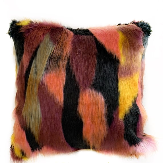 Plutus Brands Burgandy, Black Exotic Parrot Animal Faux Fur Luxury Throw Pillow-Size:22" x 22"