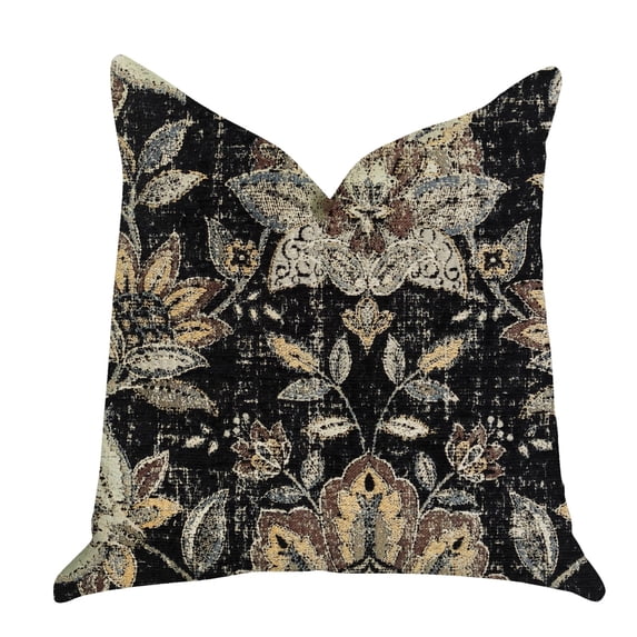Plutus Noir Lotus Blossom Luxury Throw Pillow 22"L x22"W