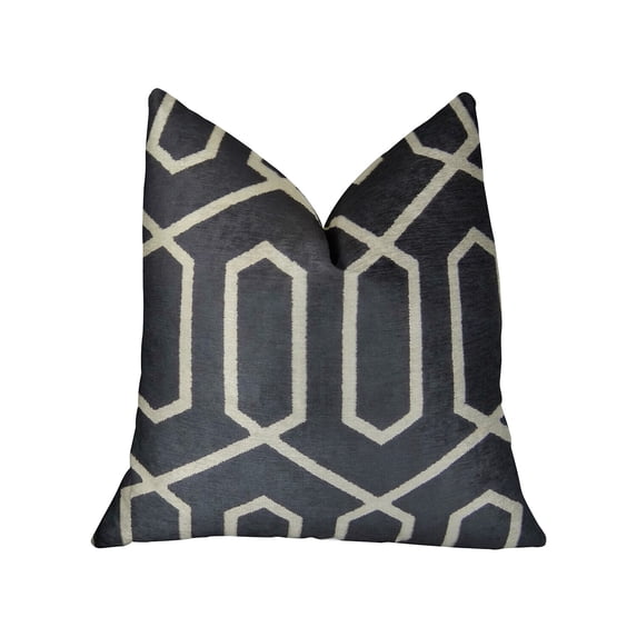 Plutus 24" x 24" Geometric Lattice Handmade Luxury Pillow in Black Cream
