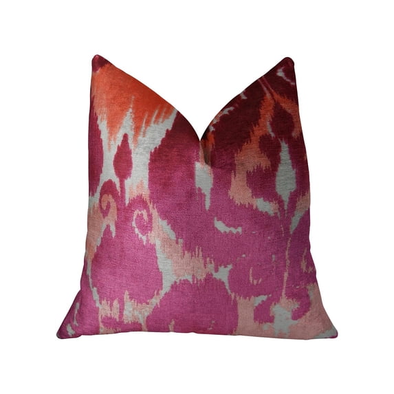 Plutus 24" x 24" Velvet Grayce Handmade Luxury Pillow in Fuchsia Coral and Cream