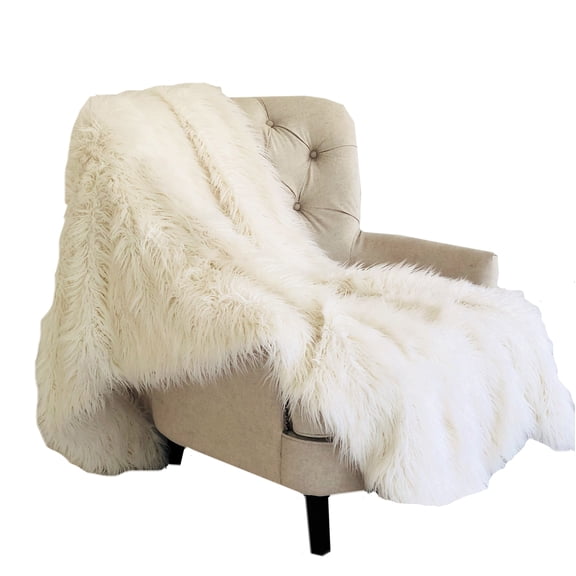Plutus Off-White Mongolian Faux Fur Luxury Throw 36W x 60L