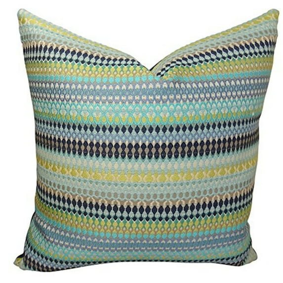 Plutus Alpenglow Handmade Double Sided Throw Pillow - Turquoise - Yellow & Navy - 12 x 20 in.