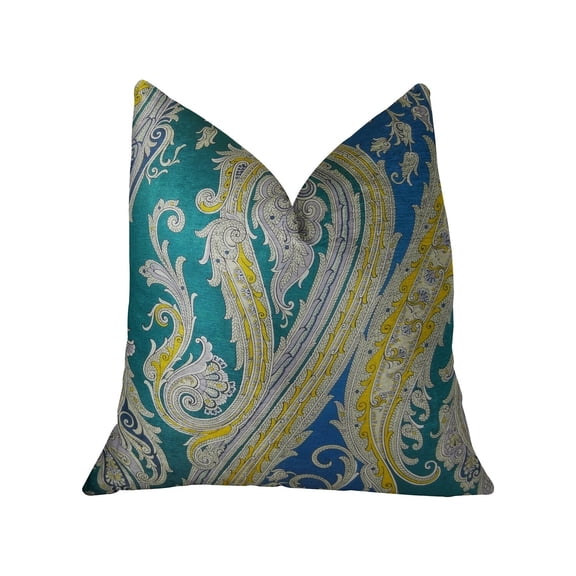Plutus Annalise Blue Yellow And Green Handmade Luxury Pillow (pack Of 1)