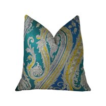 Plutus Annalise Blue Yellow And Green Handmade Luxury Pillow (pack Of 1)
