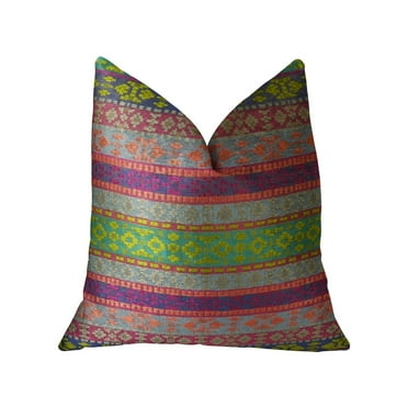 Plutus Avalanche Magenta Green and Blue Handmade Luxury Pillow