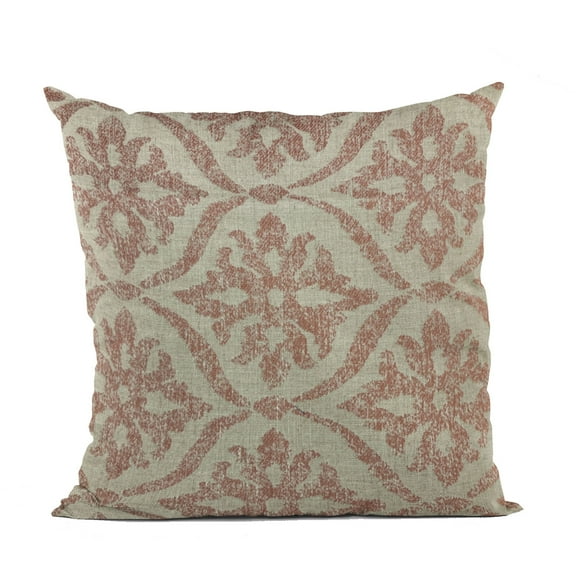 Plutus Brands Beige, Red Flowers Jacquard Luxury Throw Pillow-Size:24" x 24"
