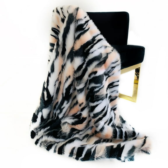 Plutus 48" x 60" Fancy Faux Fur Luxury Throw Blanket in Black White and Pink