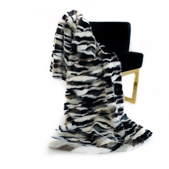 Plutus 108" x 90" Zebra Faux Fur Luxury Throw Blanket in Black and White
