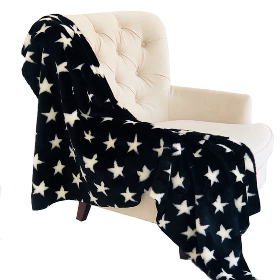 Plutus 70" x 90" Stars Soft Handmade Luxury Throw in Black and White