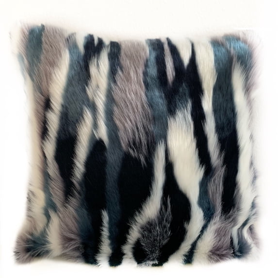 Plutus Blue, Black, White Fancy Animal Faux Fur Luxury Throw Pillow-Size:20" x 30"