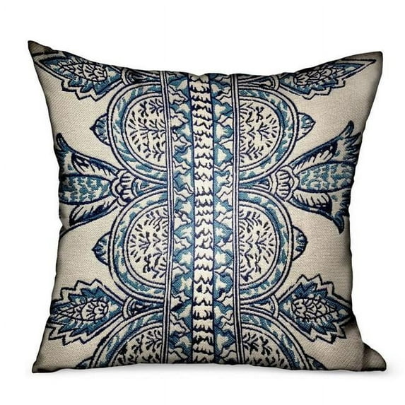 Plutus Brands 24 x 24 in. Aristocratic Floret White & Blue Paisley Luxury Outdoor & Indoor Throw Pillow