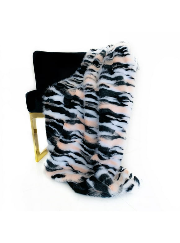 Plutus Brands  60 x 90 in. Fancy Faux Fur Luxury Throw Blanket, Black, White & Pink