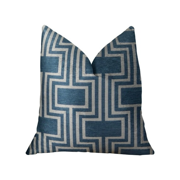 Plutus Brands Argyle Square Blue and White Handmade Luxury Pillow